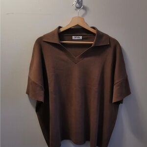 Brown Polo Shirt with Relaxed Fit and Textured Fabric